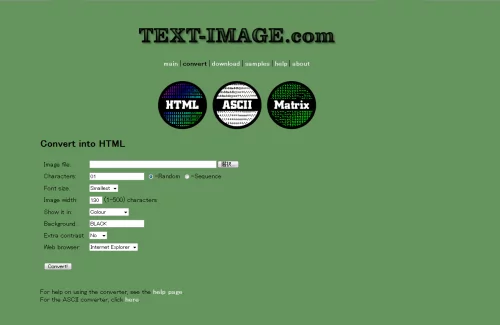 画像を0と1で構成されたhtmlやaaに変換してくれるサイト Text Image Com Shopdd