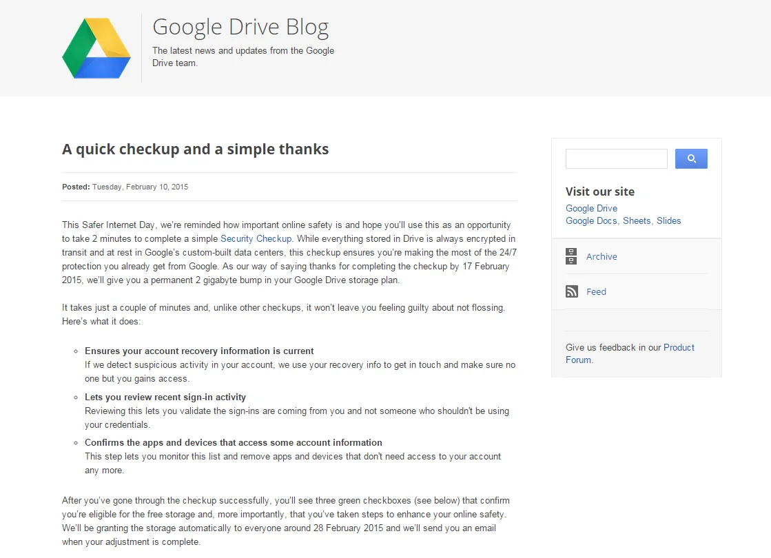 Googleドライブがセキュリティ診断で容量2GBが増えるキャンペーンを実施中！ - ShopDD